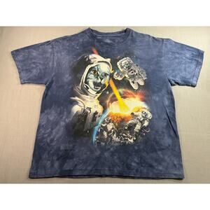 Space Cat Astronaut T Shirt Mens Large Blue Space Graphic Tee